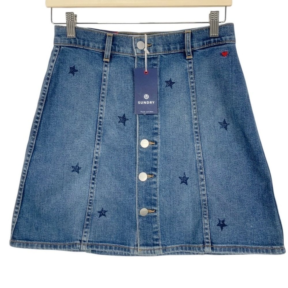 Sundry Star High Waist Button Front Denim Jean Skirt Size 26 - Picture 3 of 11